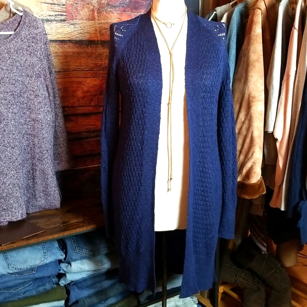 Olive + Oak | Navy Crochet Duster Sweater